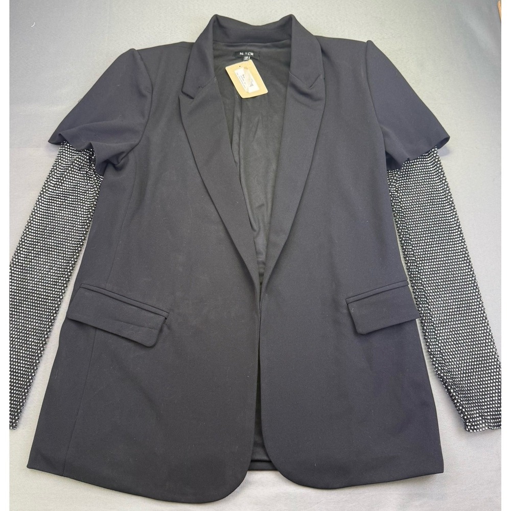 NEW N.1 LA Black Blazer Jacket Nashville Heavy Rhinestone Sleeves, Sz M ~ NWT